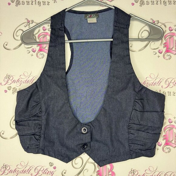 Dots Tops - Dots best cardigan denim jean y2k rutched sides navy button up crop tank top